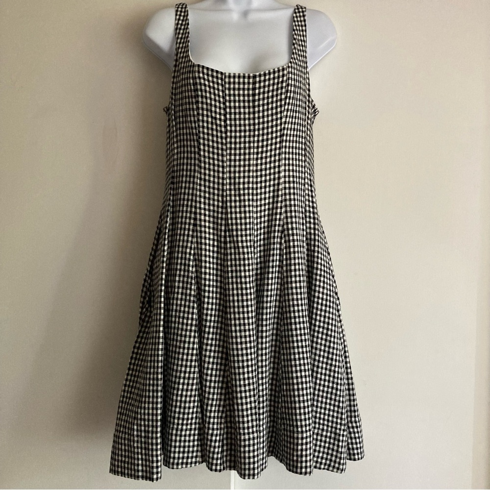 Bailey 44 Black & White Gingham Linen Blend Check Fit N Flare Swing Dress NWOT 6